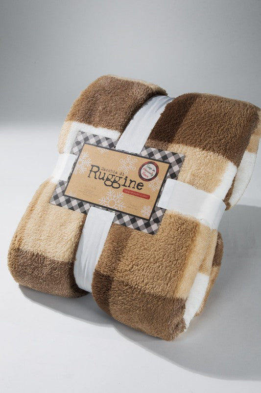 Butter Cookie Plaid Sherpa Throw Blanket