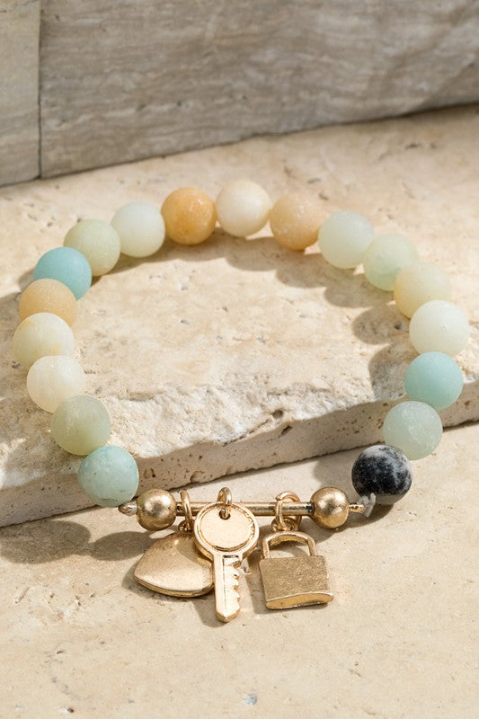 3 Charm and Natural Stone Bracelet-Amazonite