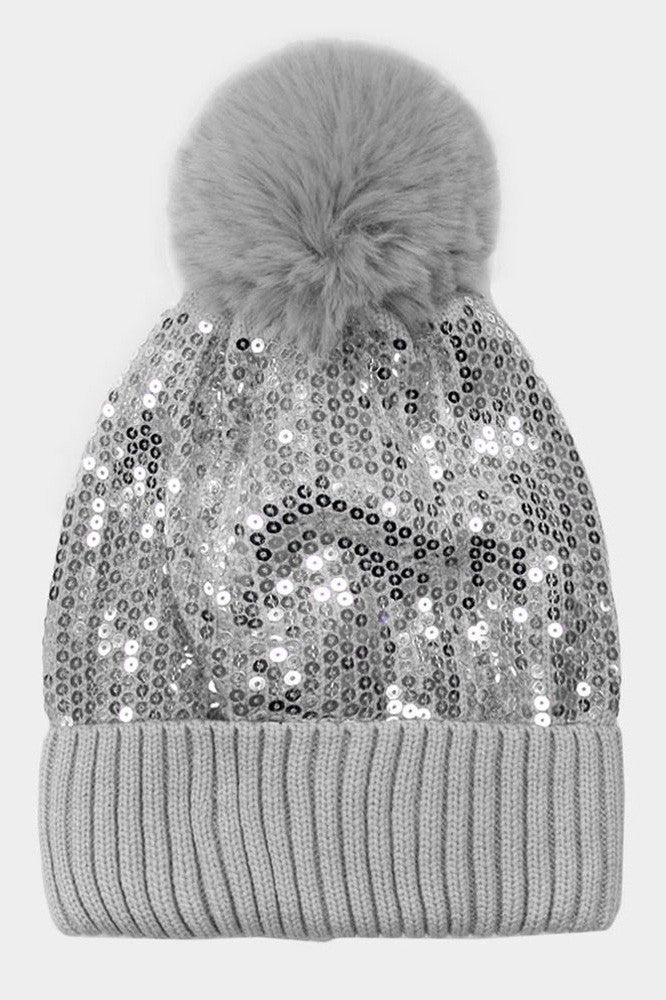 Alloni Sequin Pom Pom Beanie