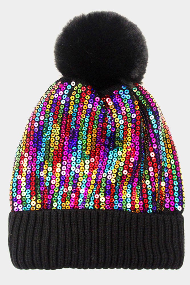 Alloni Sequin Pom Pom Beanie