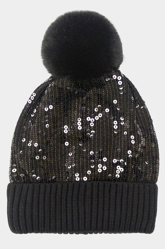 Alloni Sequin Pom Pom Beanie