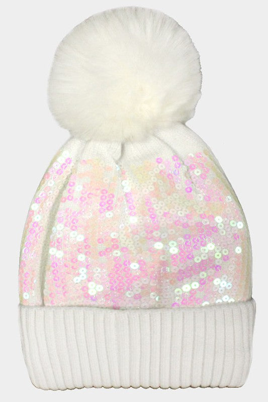 Alloni Sequin Pom Pom Beanie