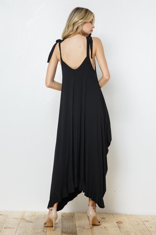 The Shoulder Tie Dress-Black