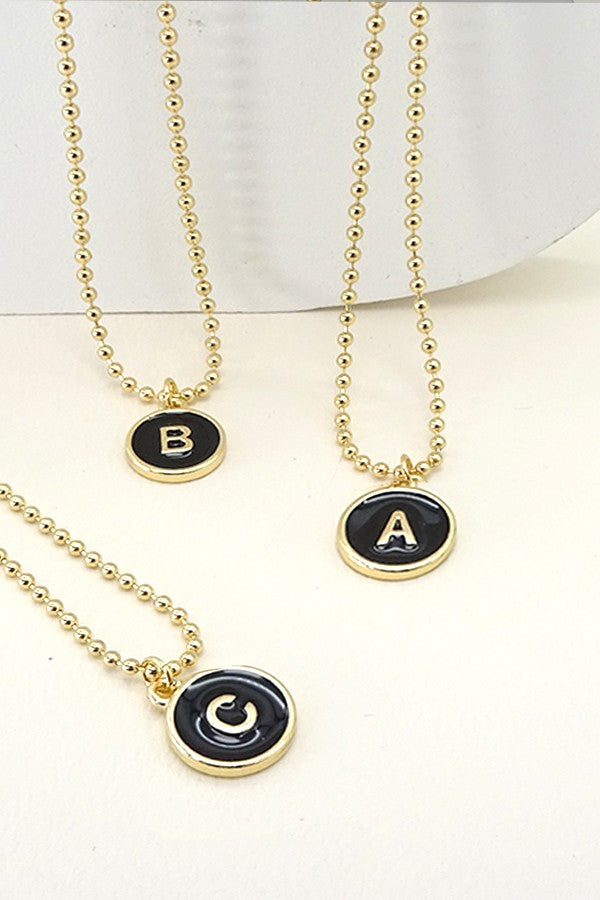 Black Enamel Initial Necklace