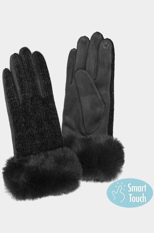Fur Smart Touch Gloves-Black
