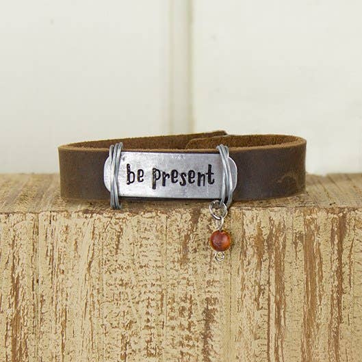 Be Present Coffee Leather Bracelet