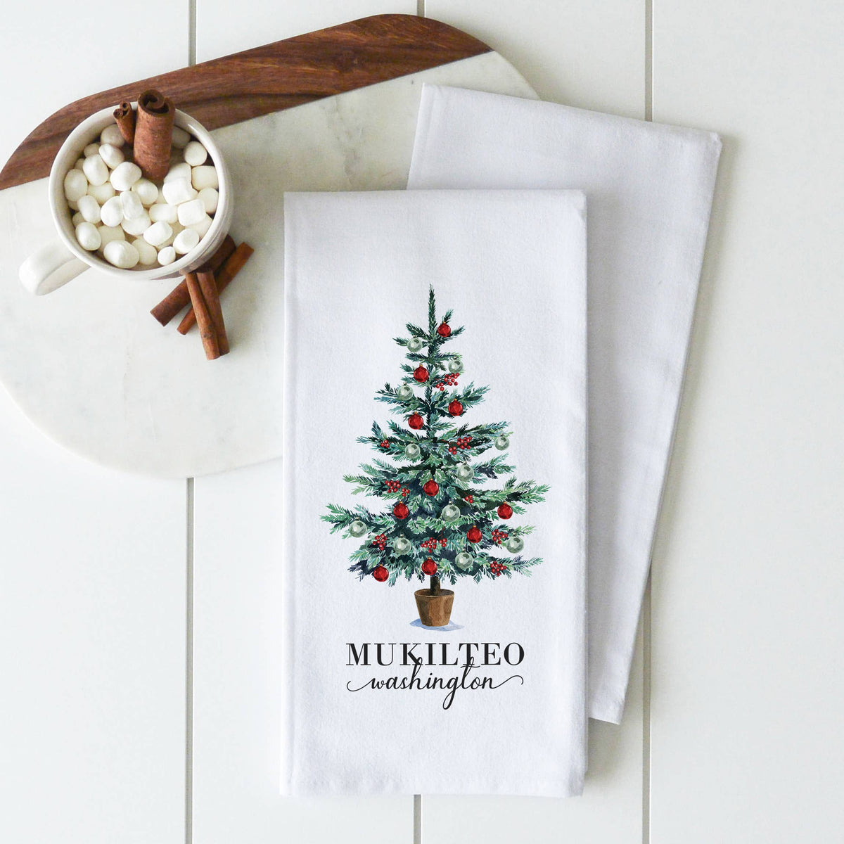 Danville Christmas Tree Custom Tea Towel: White • 100% Cotton