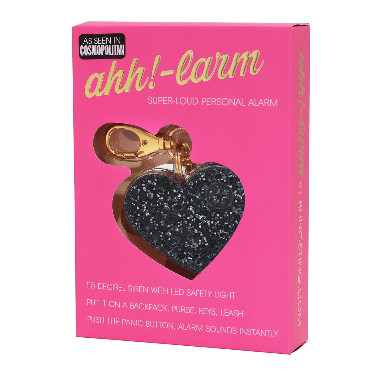 Black Glitter Heart Personal Alarm