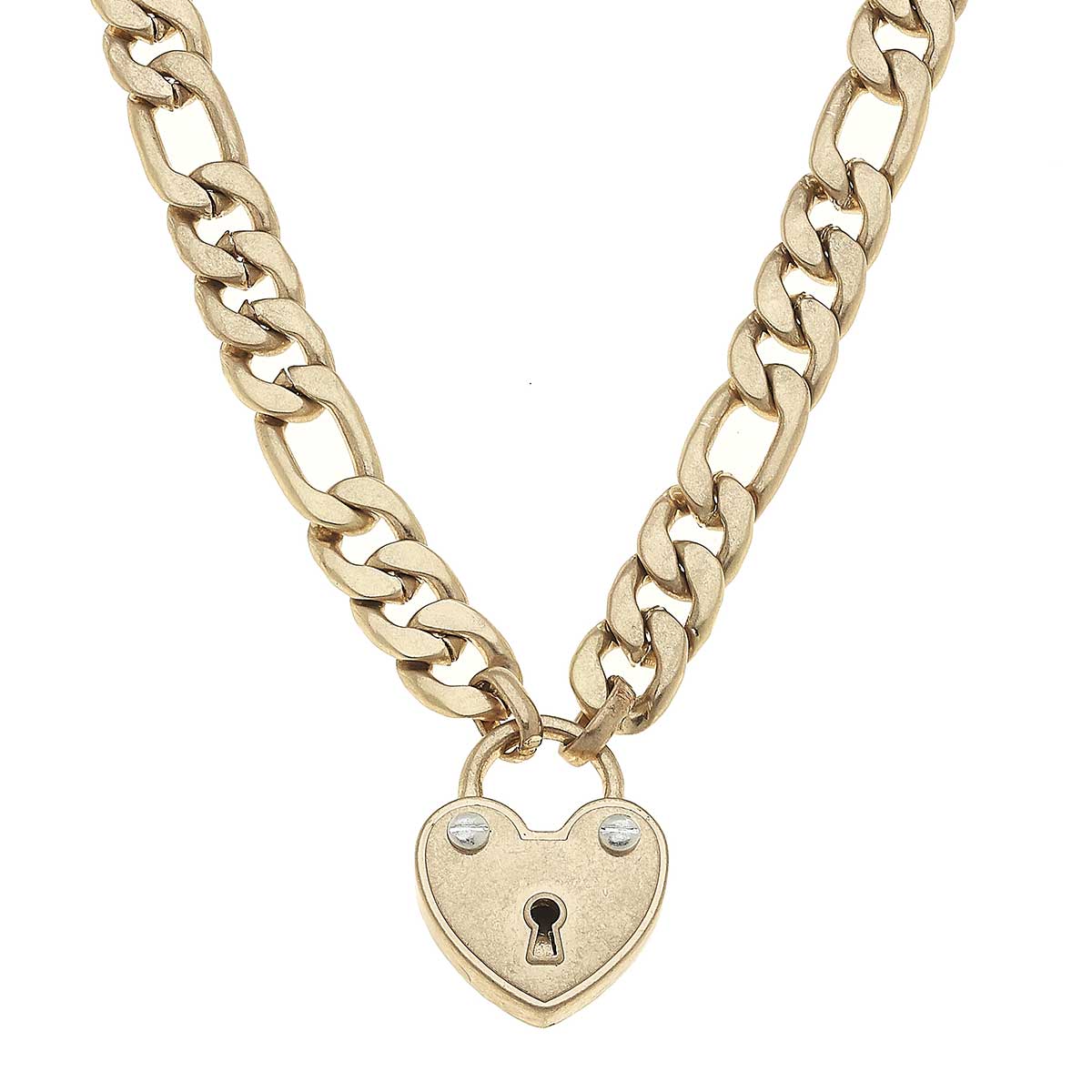 Whitney Padlock Chain Necklace in Worn Gold