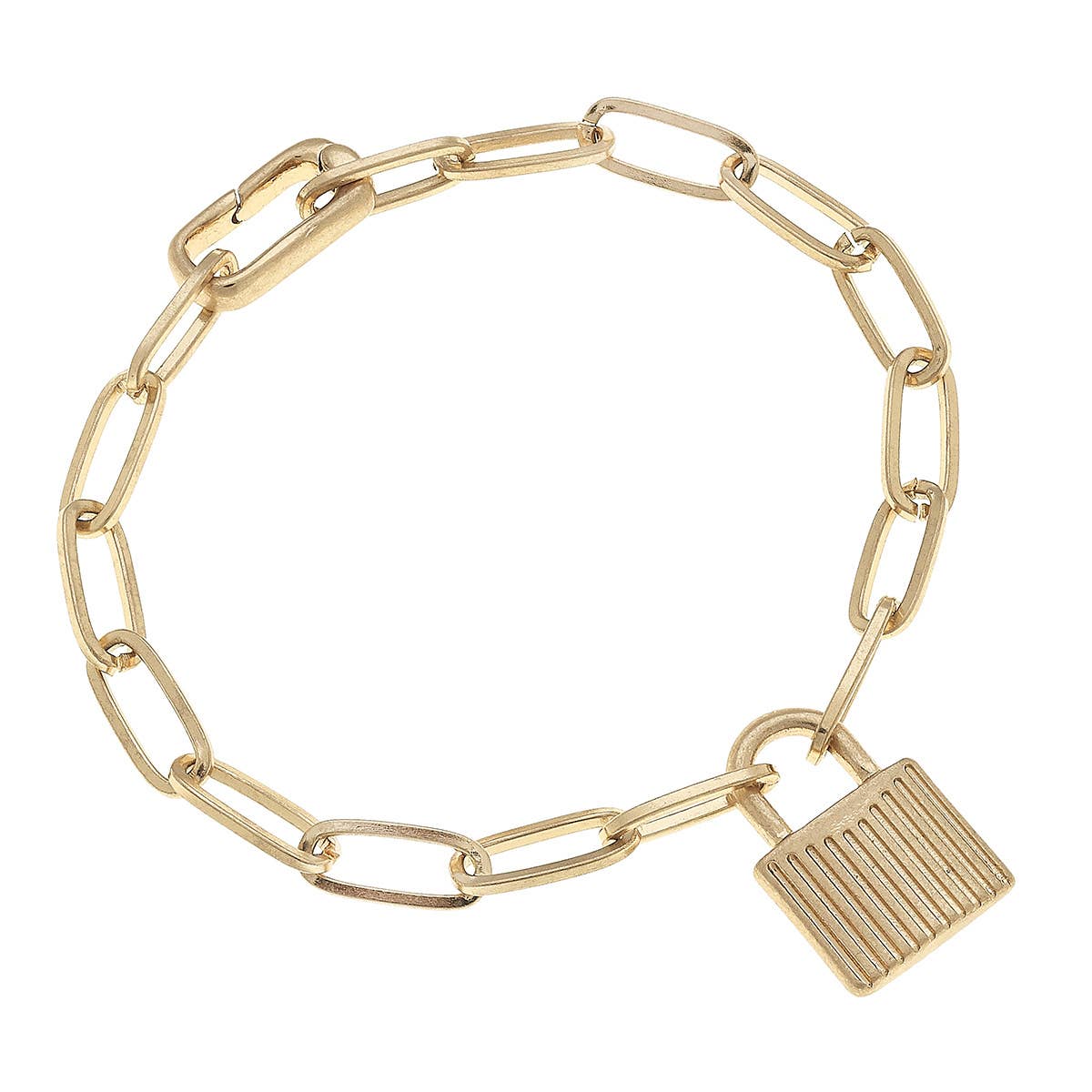 Stella Padlock Paperclip Chain Bracelet in Worn Gold