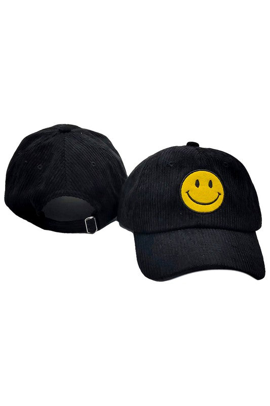 Cord Smile Face Hat-Black