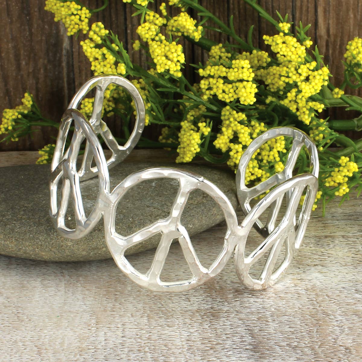 Woodstock Vibes Silver Peace Sign Cuff Bracelet