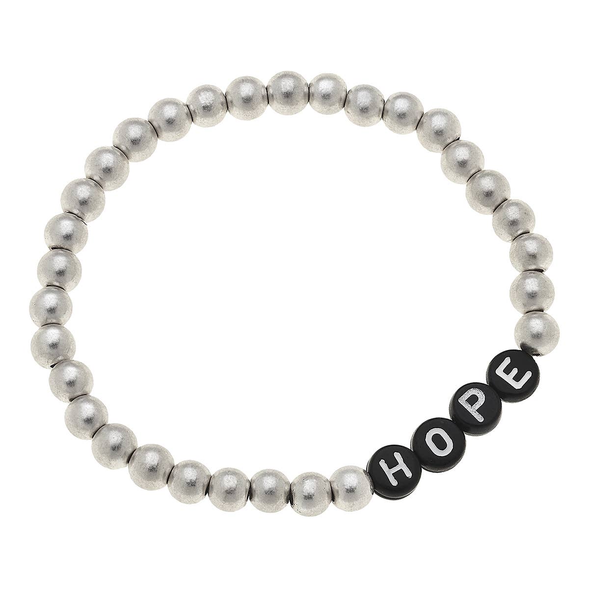 Caterina Block Letter Sphere Bracelet in Worn Silver-Hope