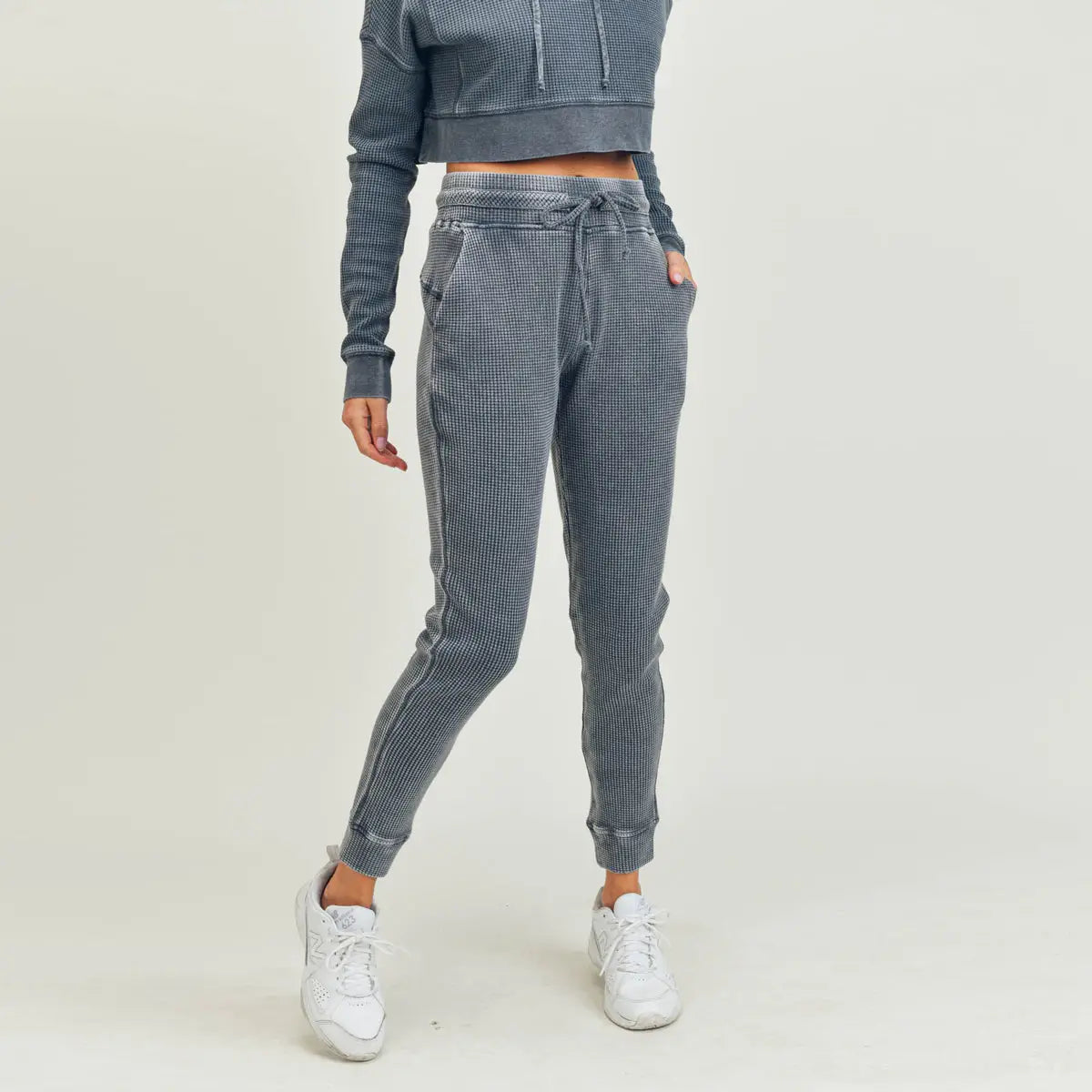 Waffled Mineral-Washed Joggers