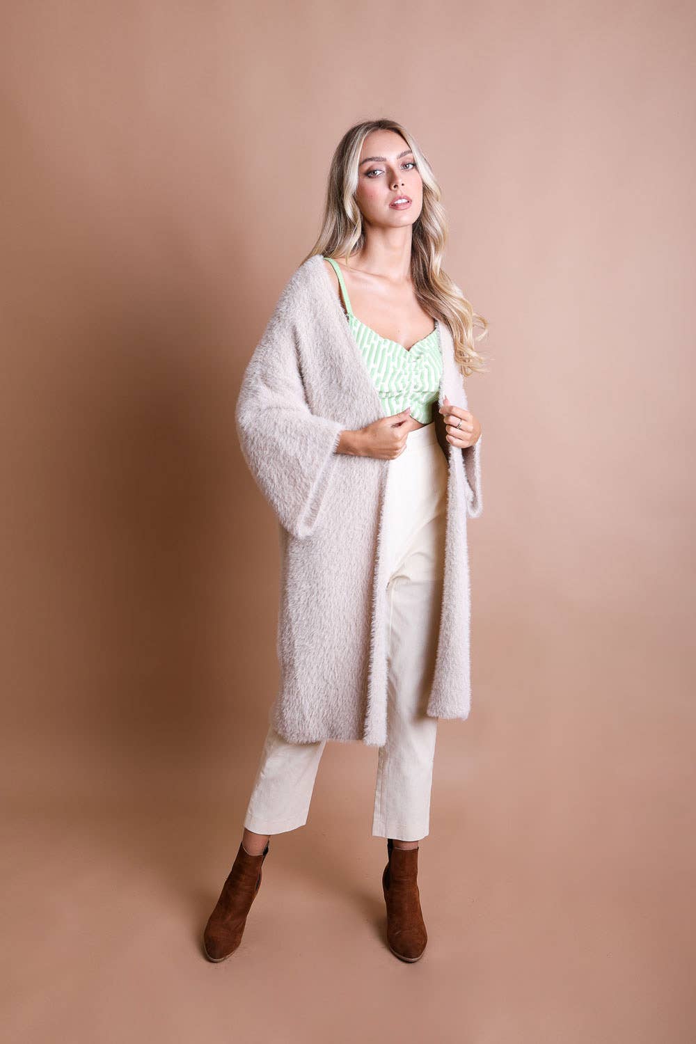 Luxe Winter Faux Mohair Knit Cardigan-Ivory