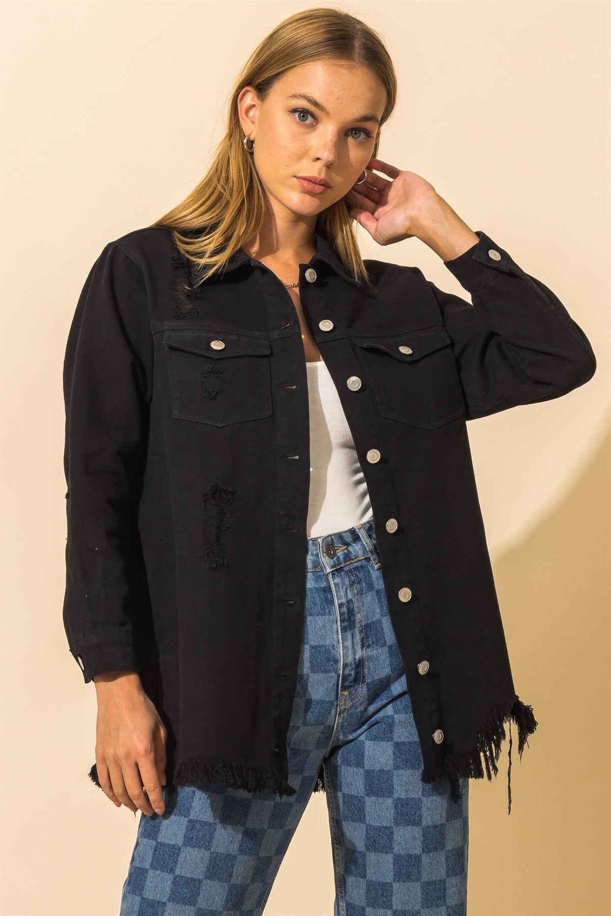 Distressed Black Denim Jacket