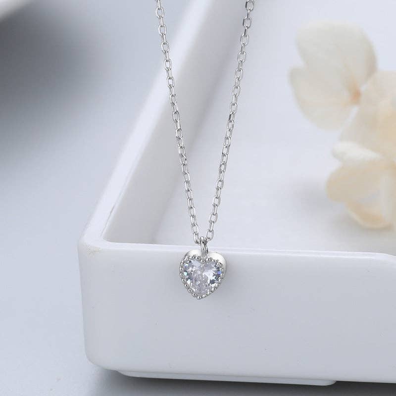 Dainty Blue Pink Heart Charm Necklace in 925 Sterling Silver