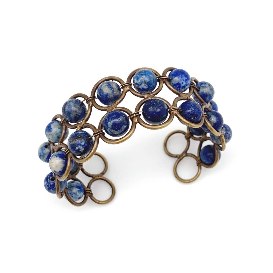 Wire-Wrapped Stone Cuff - Antique Brass with Lapis Lazuli