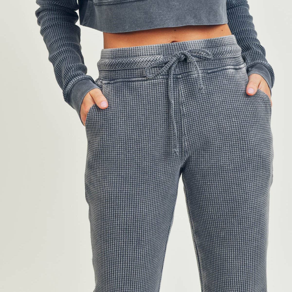 Waffled Mineral-Washed Joggers
