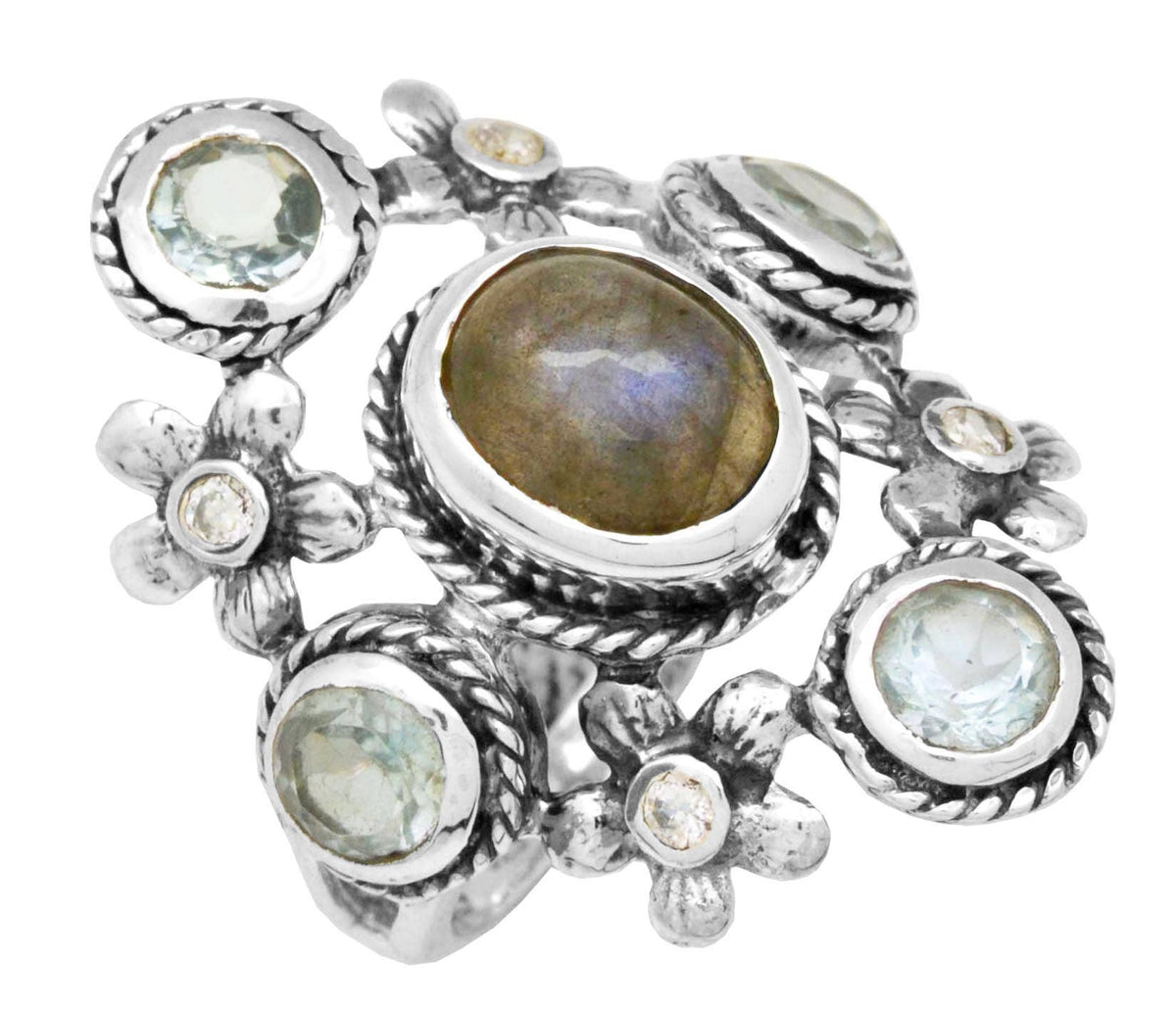 Labradorite & Blue Topaz 925 Sterling Silver Designer Ring