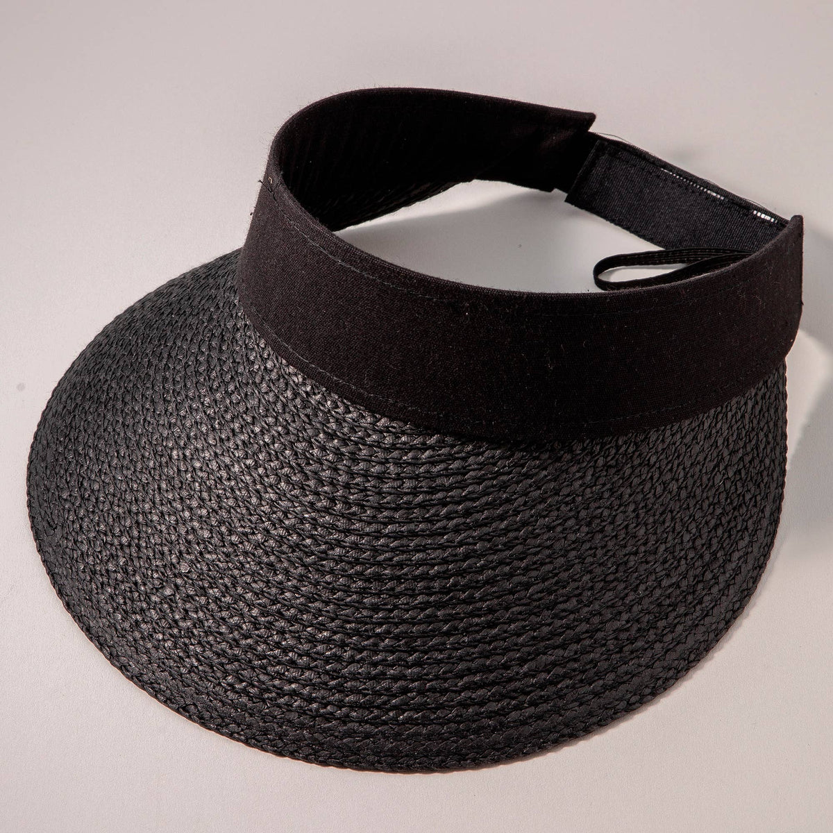 Two Tone Straw Visor Hat-Black