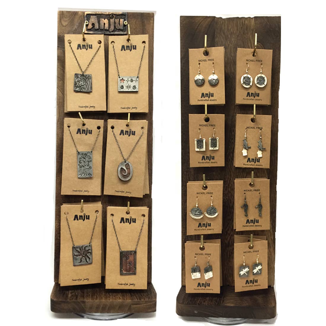 Double Sided Wooden Spinner Display for Earrings & Necklaces
