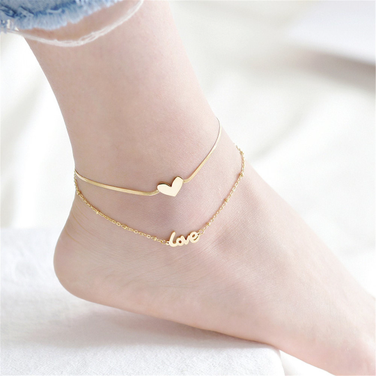 Gold Layered Heart Ankle Bracelet Anklet in Stainless Steel