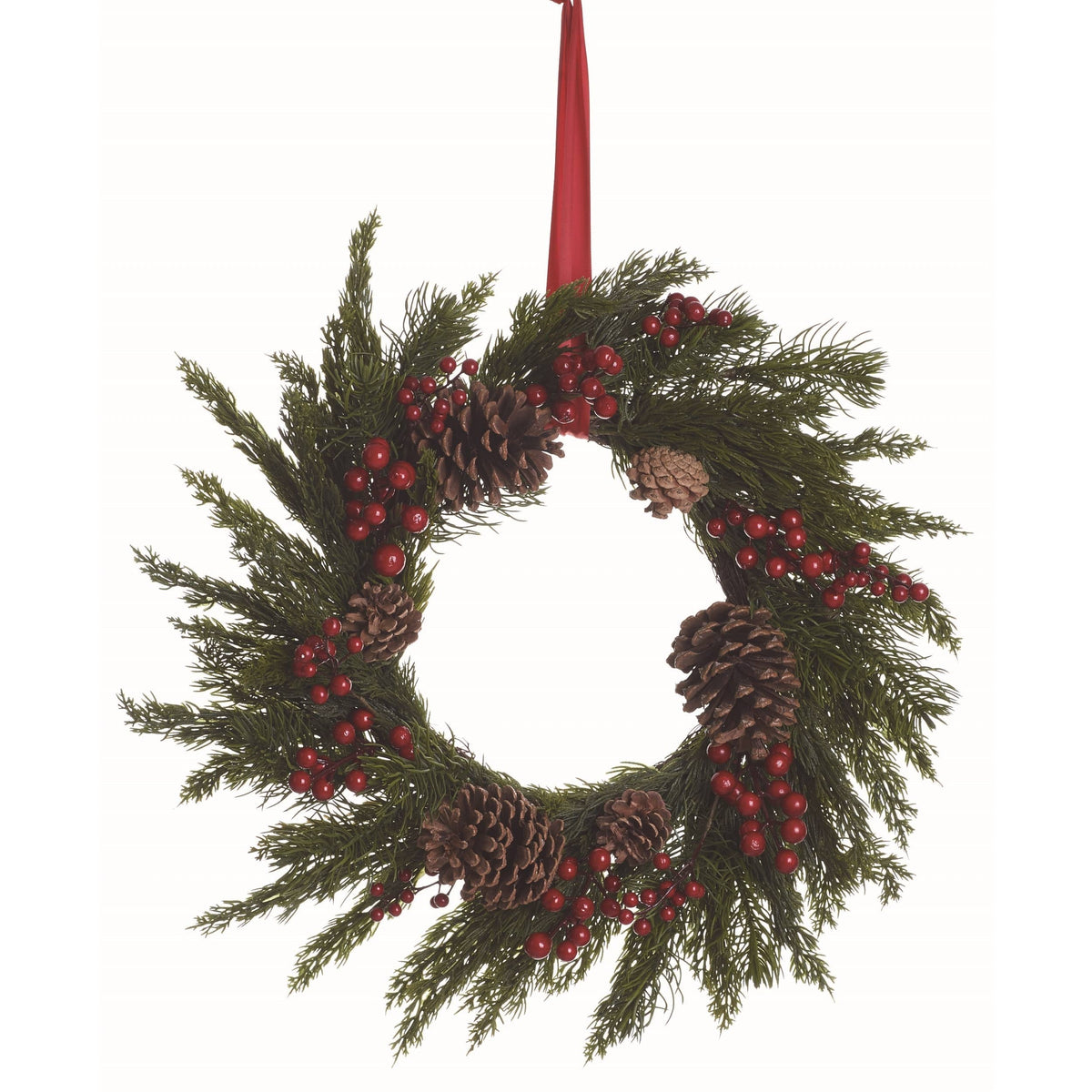 Artificial 24 in. Brown Christmas Faux Pine with Red Berry Wreath