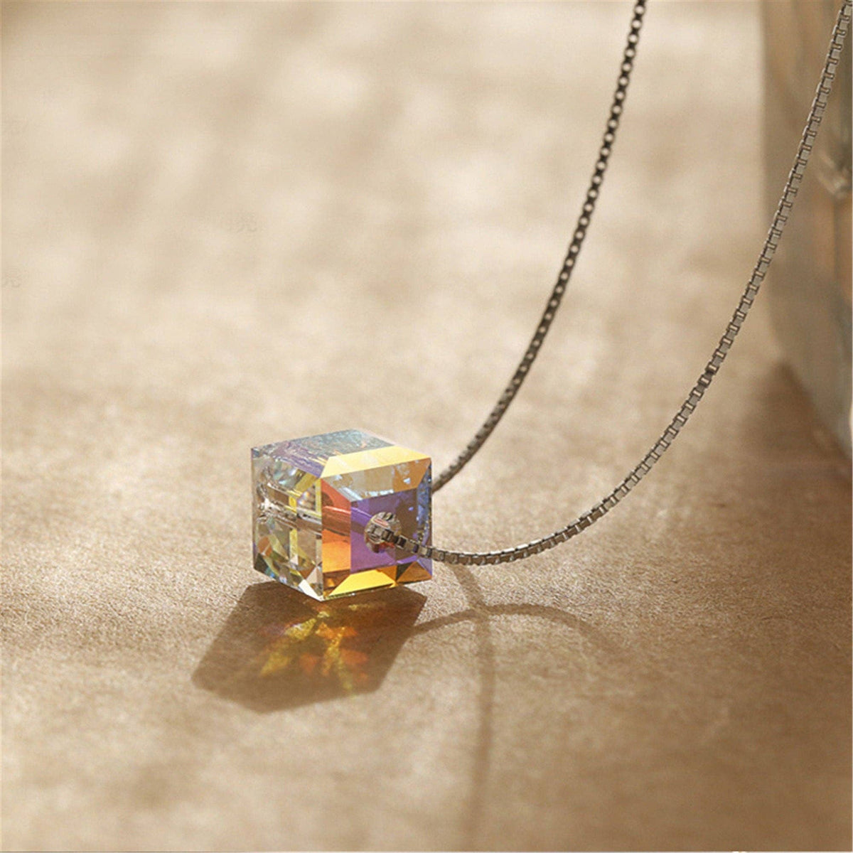 Sugar Cube Square Crystal Necklace in 925 Sterling Silver