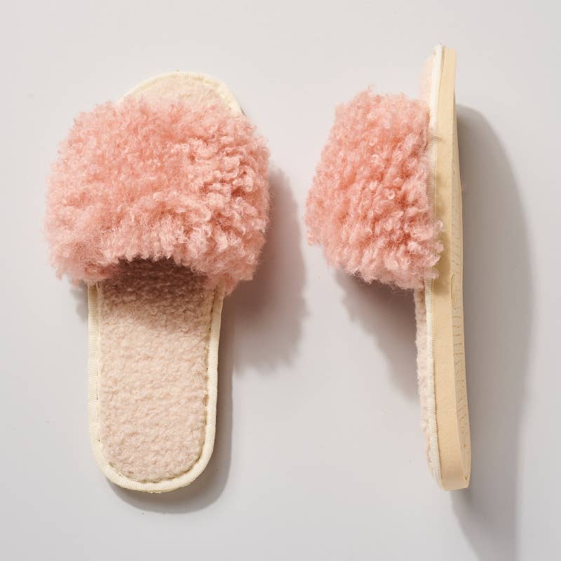 Faux Sherpa Furry Slippers-Pink