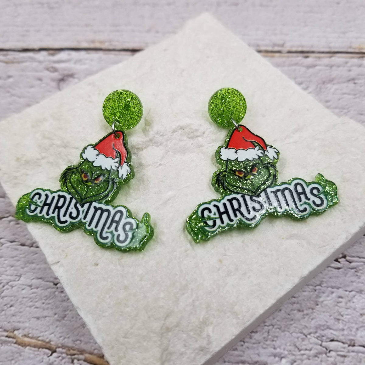 Grinch Christmas Earrings: B
