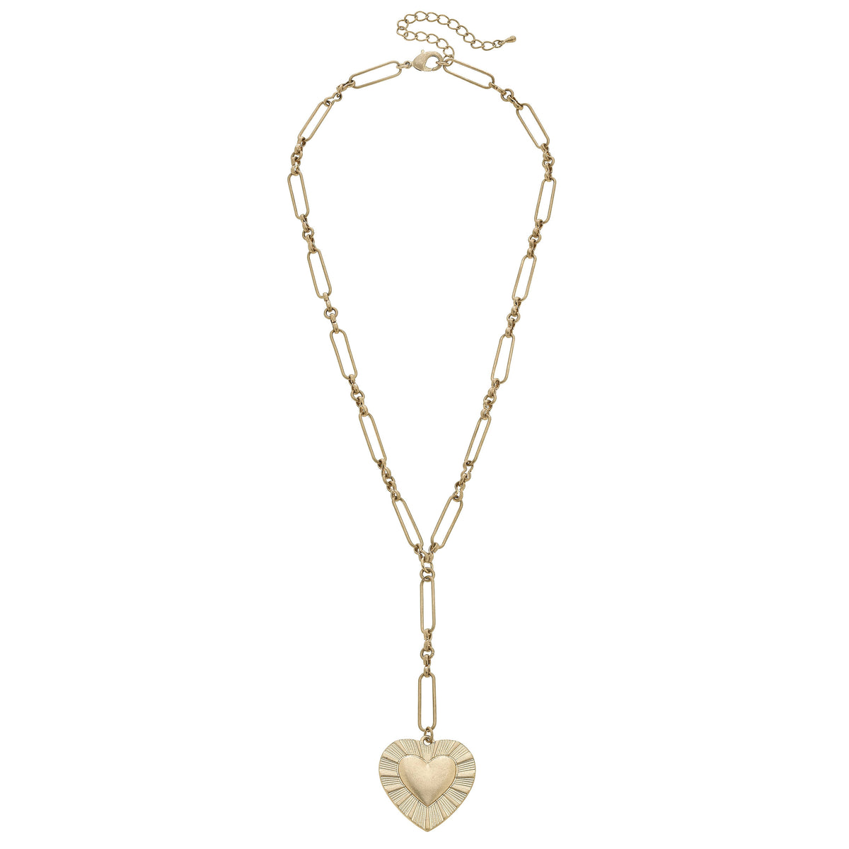 Heart Pendant Y Necklace in Worn Gold