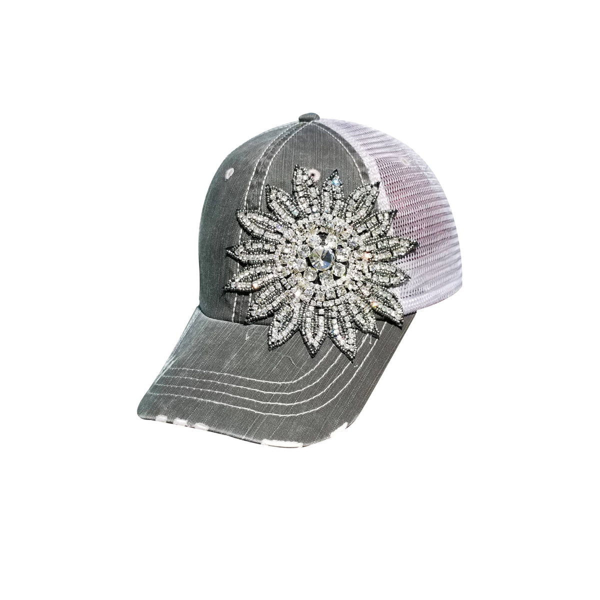 Mesh Crystallized Flower Black Cap