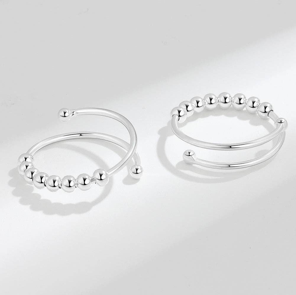 Beaded Anxiety Fidget Spinner Ring in 925 Sterling Silver