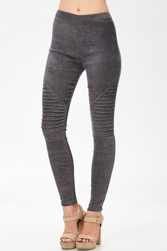 Faux Suede Moto Jeggings Grey