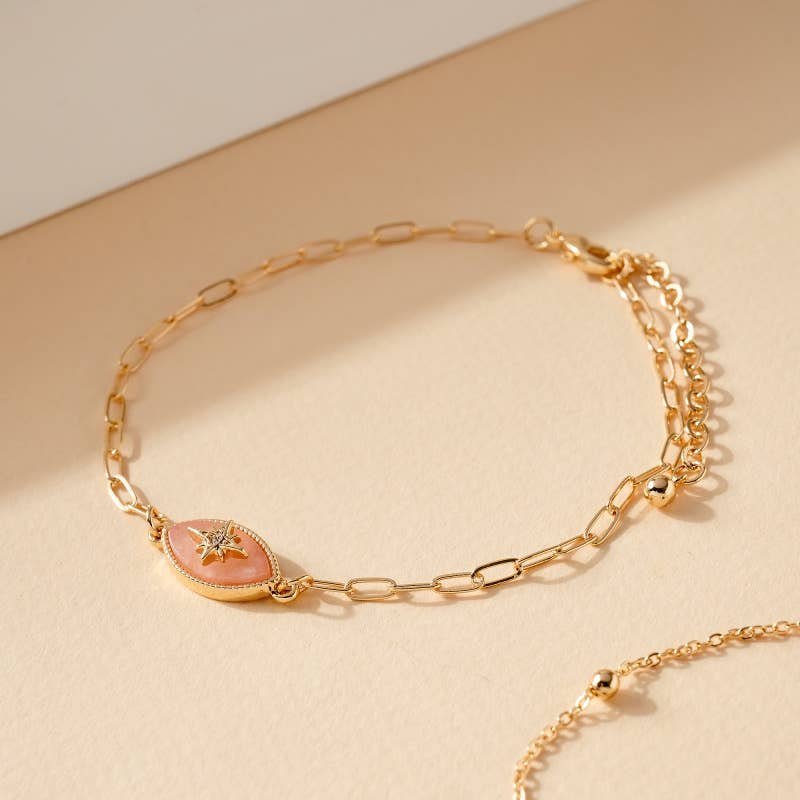 Set of Two Anklets with Stone and Star charm Chain