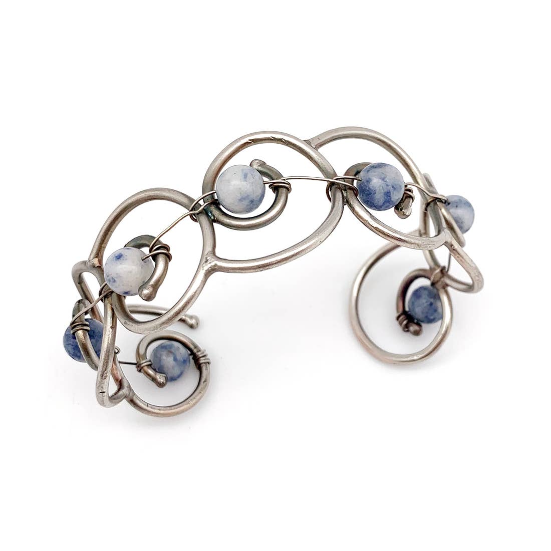 Wire-Wrapped Stone Cuff - Antique Silver with Sodalite