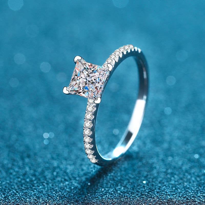 Four-Prong Moissanite Engagement Ring in 925 Sterling Silver