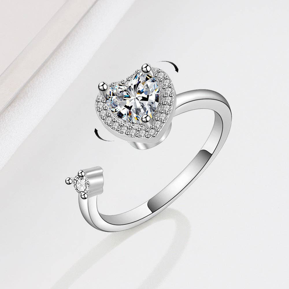 Heart Anxiety Fidget Spinner Ring in 925 Sterling Silver