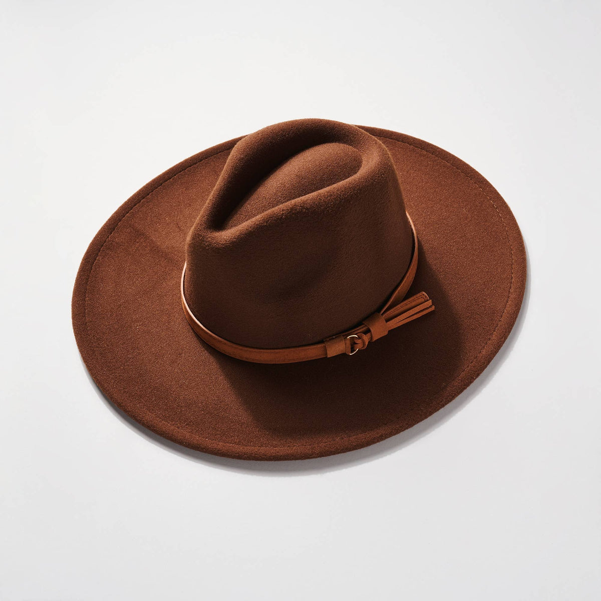 Faux Wool Rancher Hat with Leather Strap