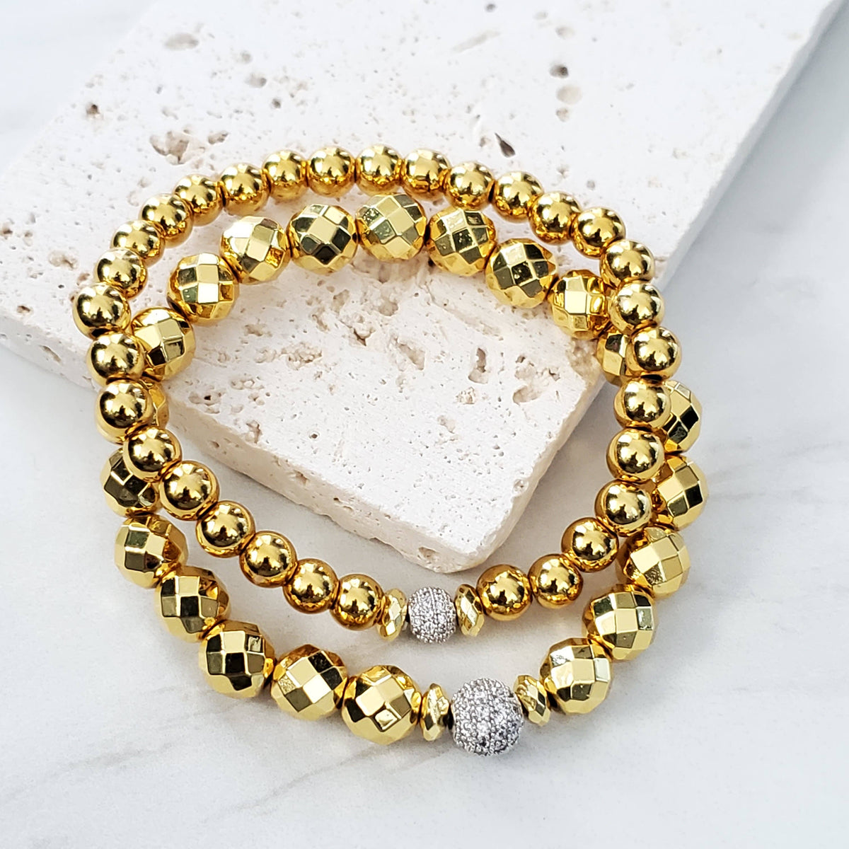 Expressions Bracelets - Gold Pave Gold Beaded Skinny Stacking Bracelet