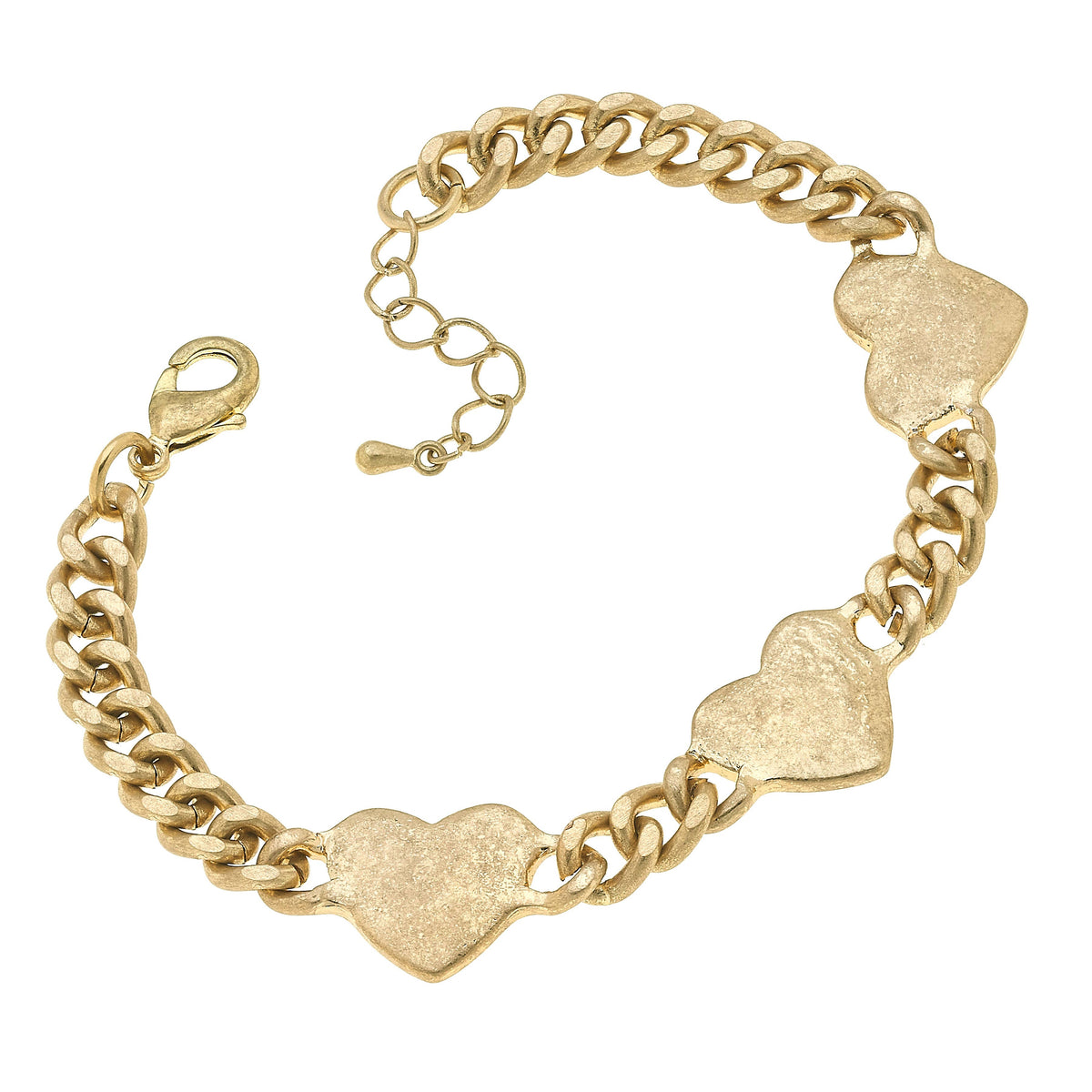 Heart Curb Chain Bracelet in Worn Gold