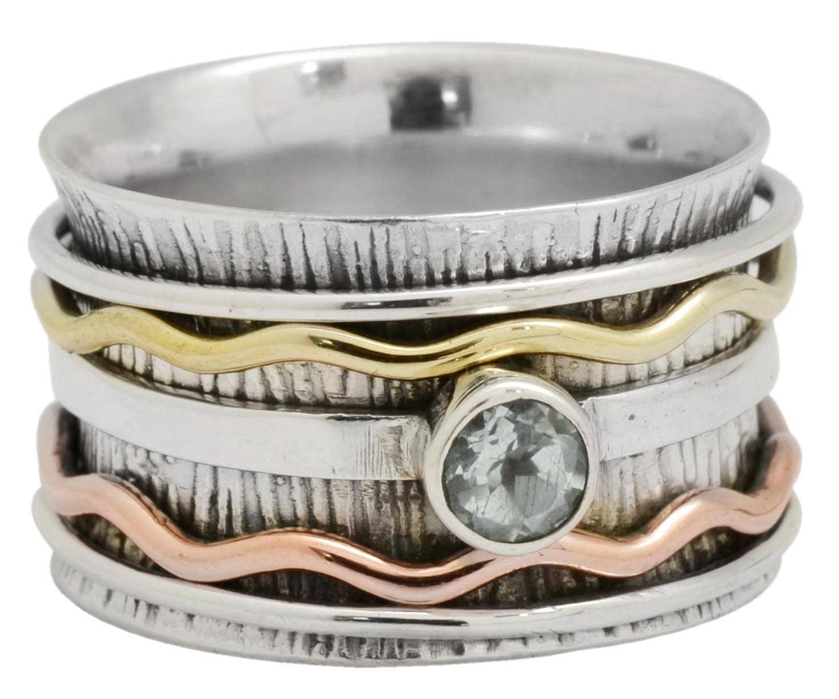Blue Topaz 925 Sterling Silver Brass Spinner Ring