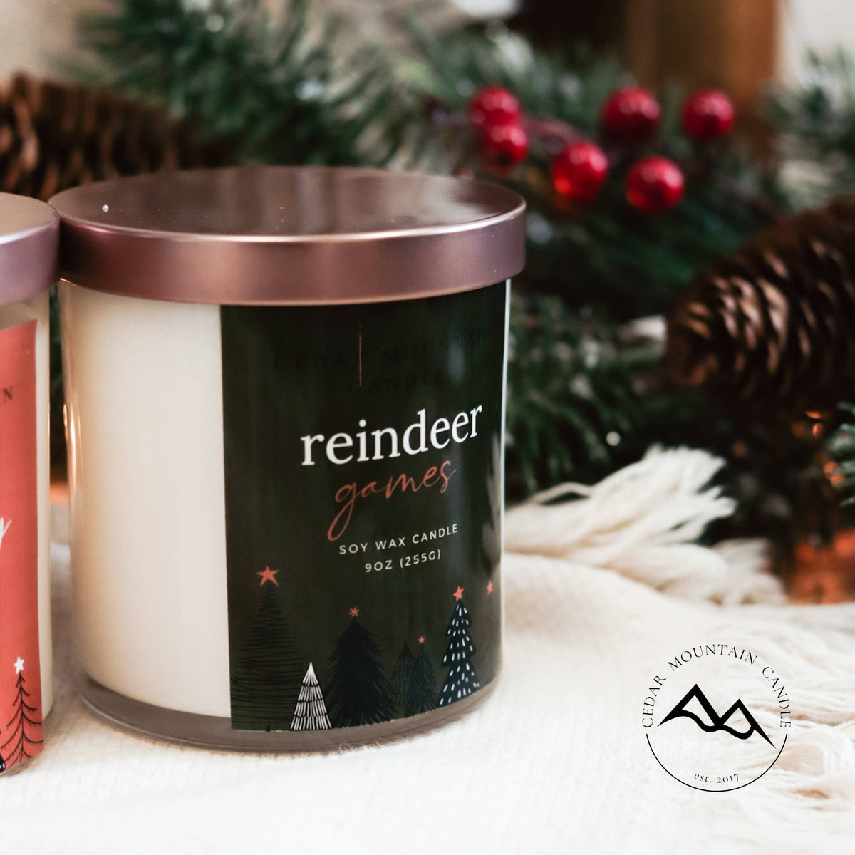 Reindeer Games 9 oz Glass Jar Soy Candle
