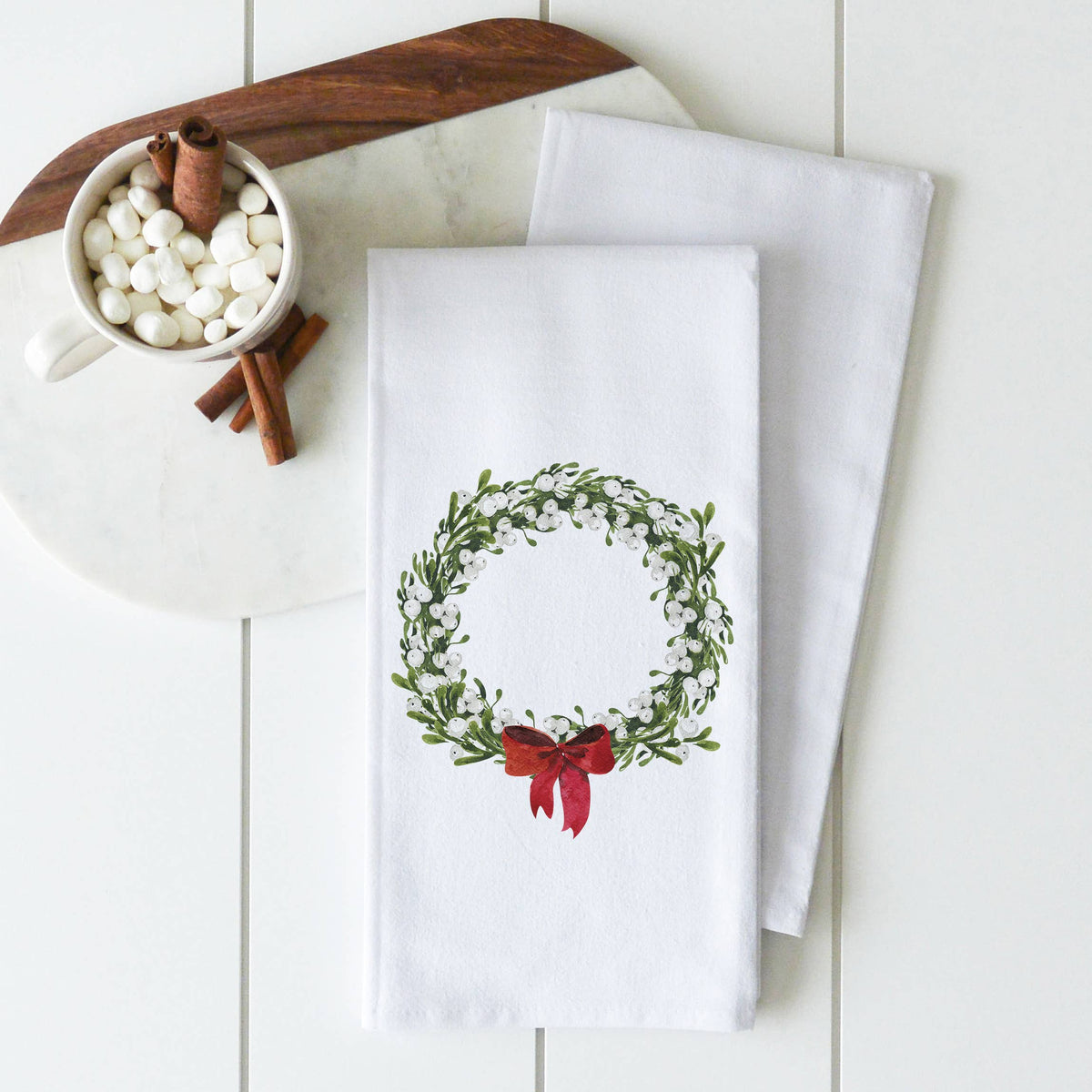 Red Bow Wreath Tea Towel.