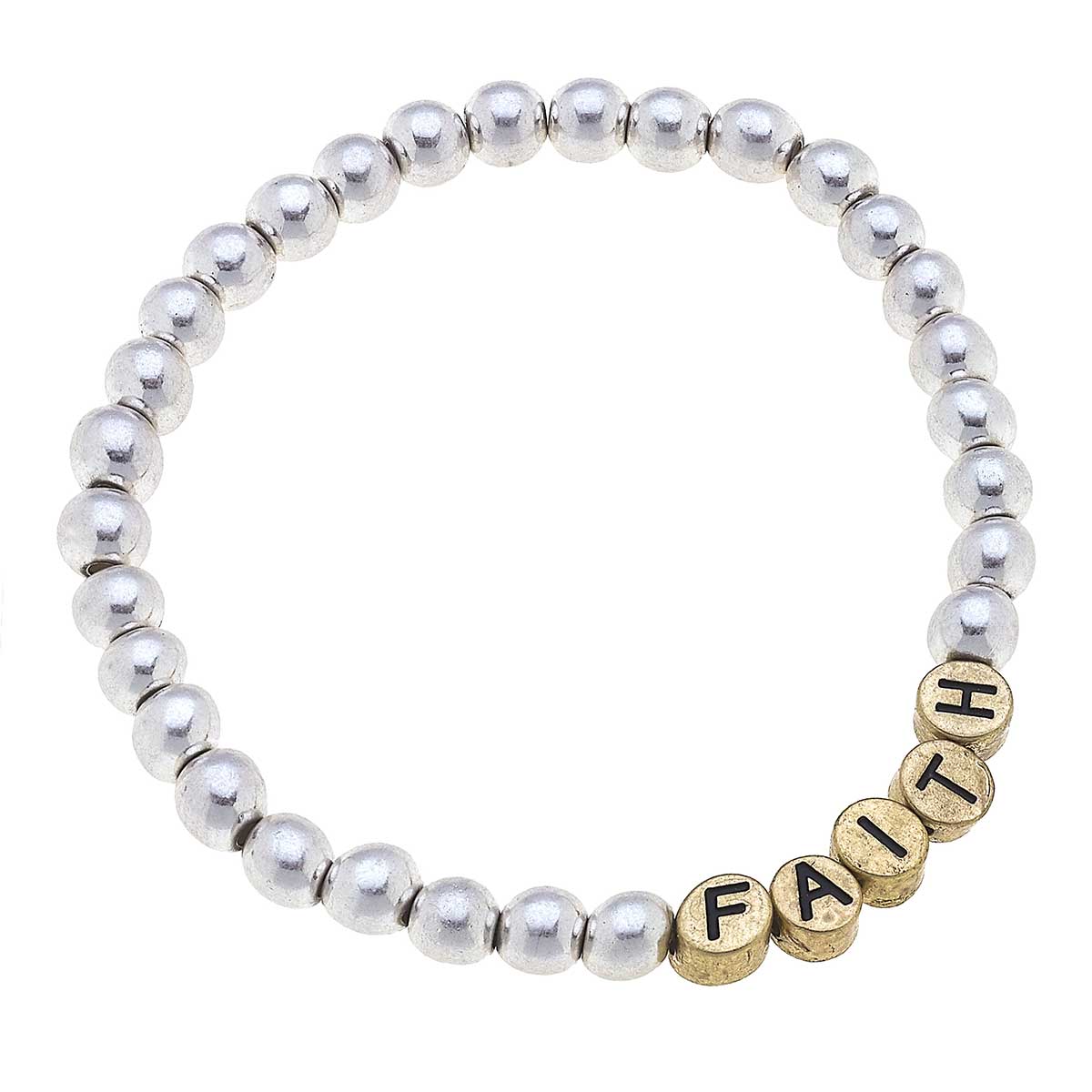 Faith Ball Bead Bracelet in Worn Silver