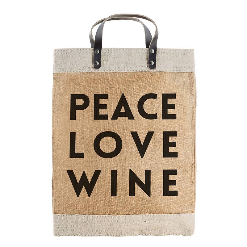 Peace Love Wine Jute Market Tote