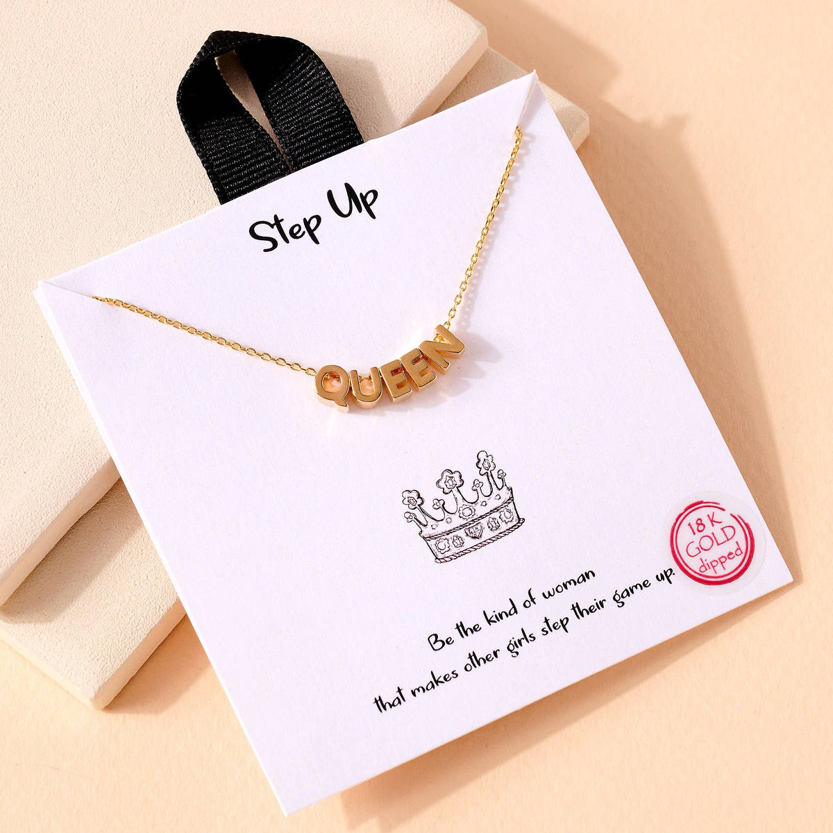 Queen Letters Charm Gold Dip Necklace