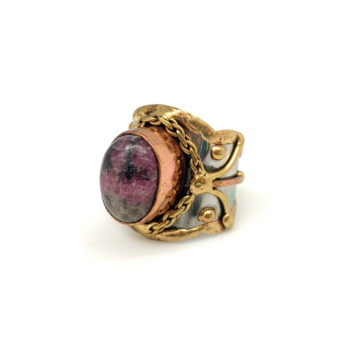 Mixed Metal and Rhodonite Stone Ring