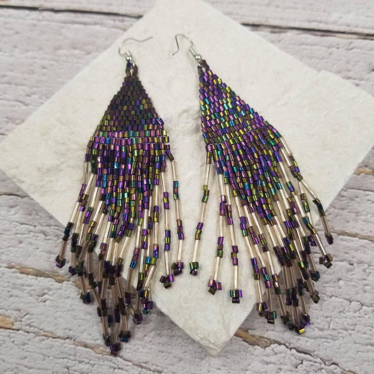 Glass Seed Beads Beaded Long Earrings 4.56 Inch